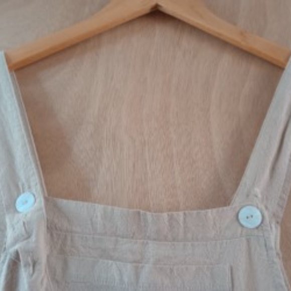 Light Tan/ Off White Linen Wide Leg Overalls - Picture 7 of 8